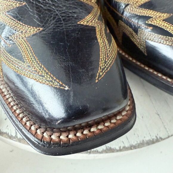 Rod Patrick Mens Cowboy Boots 11B Black Calf Leather Western #4 Heel Blunt Toe - Picture 14 of 16